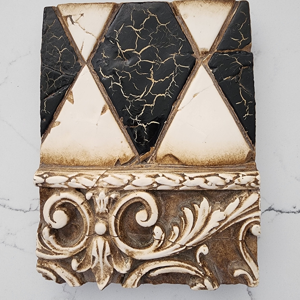 Vintage Ornate Tile with Black and Cream Design